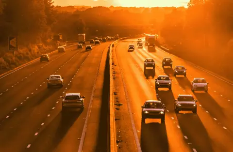 UK Motorway in Summer at Sunset