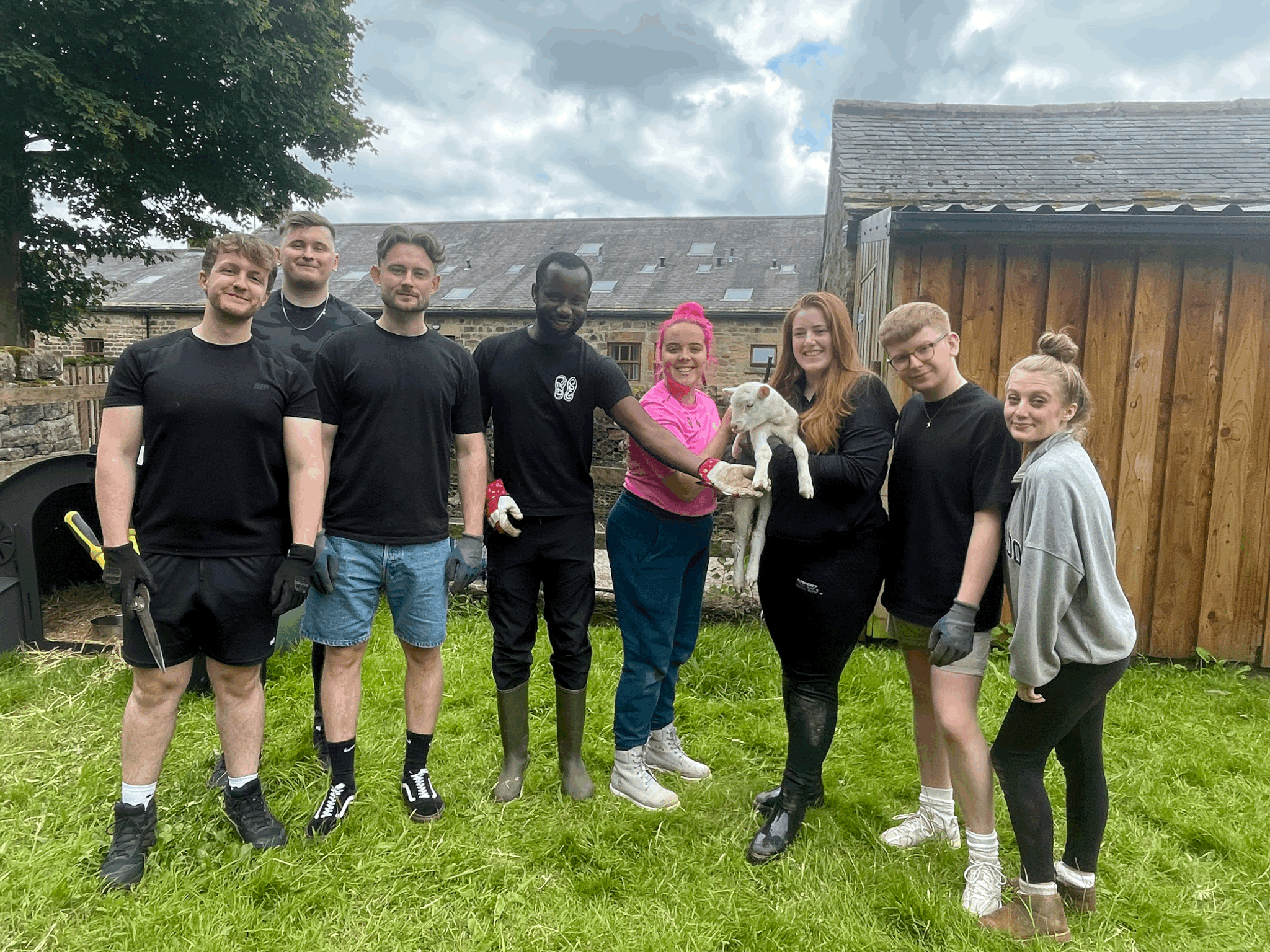 team photo at a farm