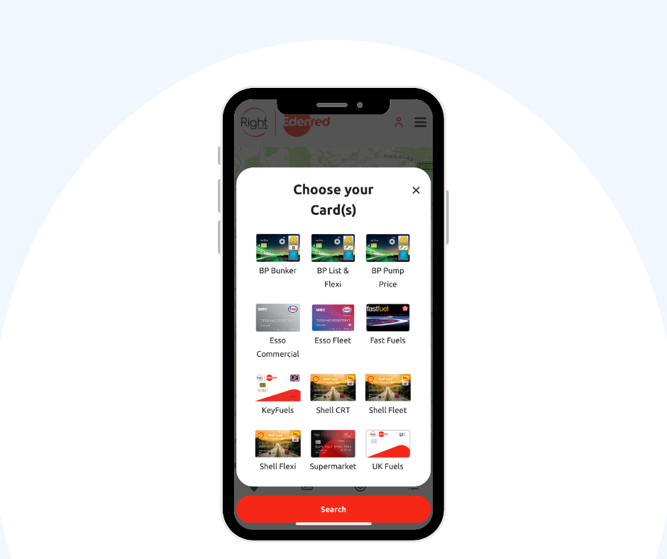phone showing fuel card selection