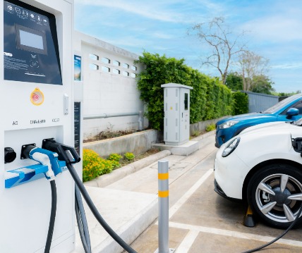 A white electric car charging station